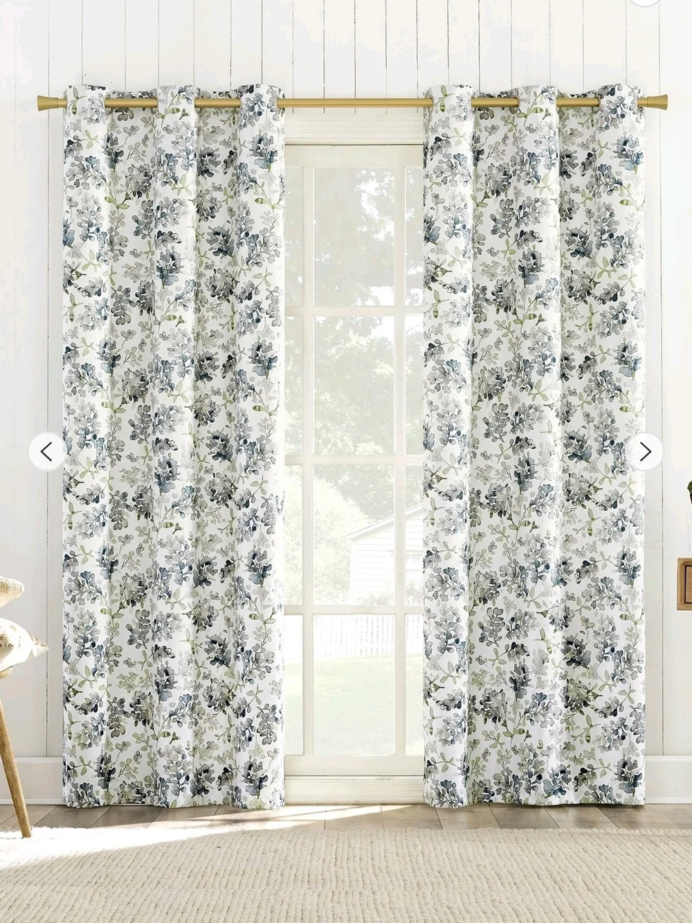 Floral Blue White Grommet Window Curtains - 6 Panels
